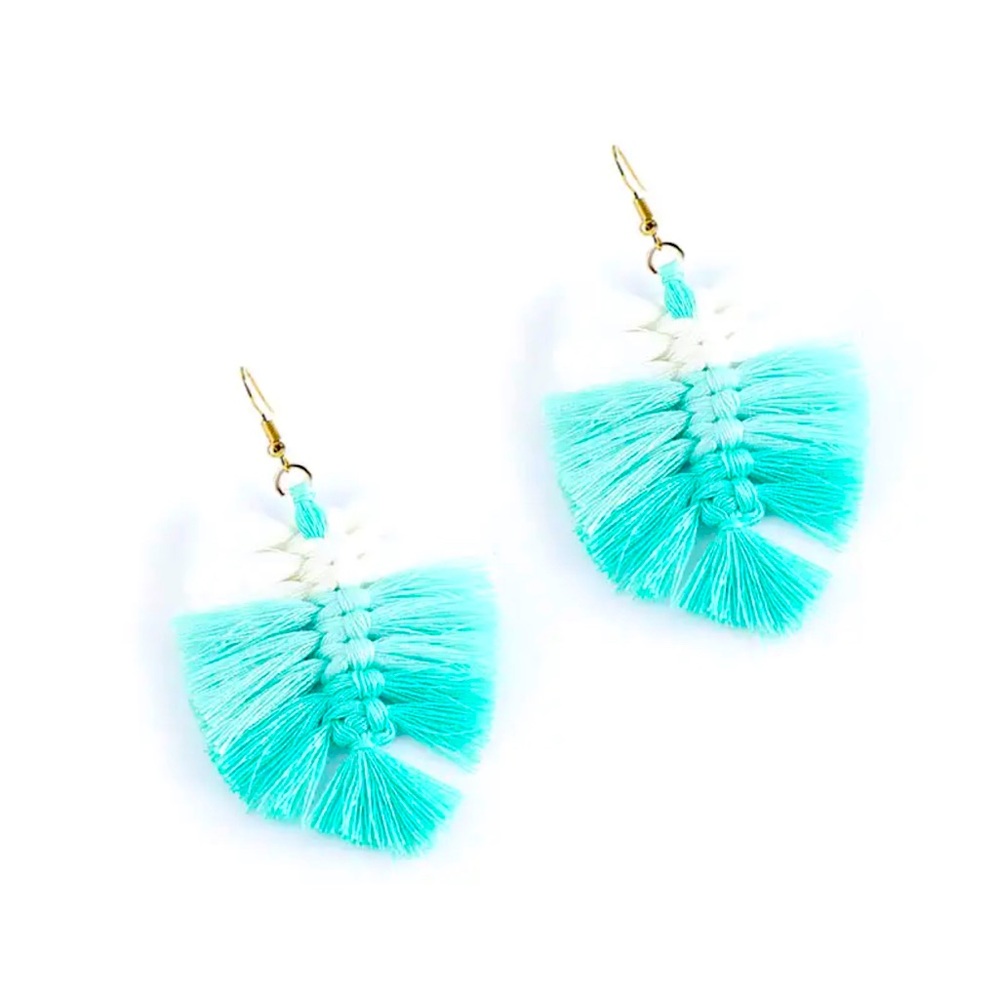Macrame Earrings 4 Layer Tassel Aqua Ombre 
Dangle Handcrafted Hypoallergenic